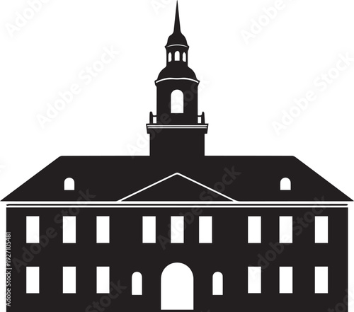 Independence hall philadelphia building vector silhouette illustration of historic landmark