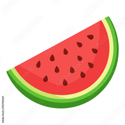Vibrant watermelon slice with juicy red flesh and seeds isolated on crisp white background in simple vector art style