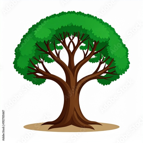 Large green tree with wide canopy isolated on beige background illustration