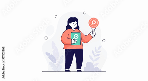 Woman holds tablet with play button and sign with speech bubble icon