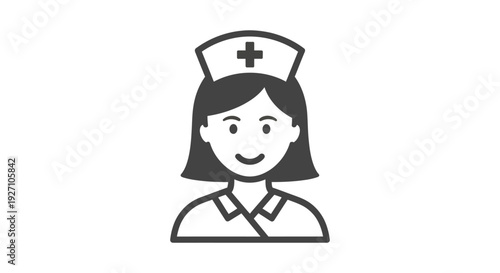 Vector graphic illustration of a friendly female nurse with a cross symbol on her cap