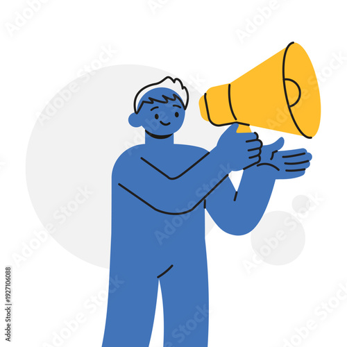 Man Professional Character Holding Megaphone Representing Marketing and Social Media Concept. Character Vector illustration design.