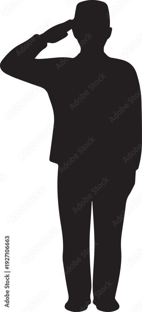 Fototapeta premium Soldier saluting vector silhouette illustration honoring veterans and military service day