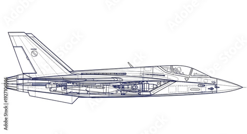 Aircraft AutoCAD Blueprint Side View – Detailed Aviation Engineering Vector Drawing