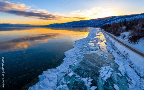 Wallpaper Mural Aerial View of a Frozen Lake at Dawn Under a Soft Pastel Sky Torontodigital.ca