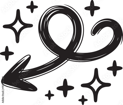 Wallpaper Mural hand drawn arrow shooting star and sparkles on white background vector Torontodigital.ca