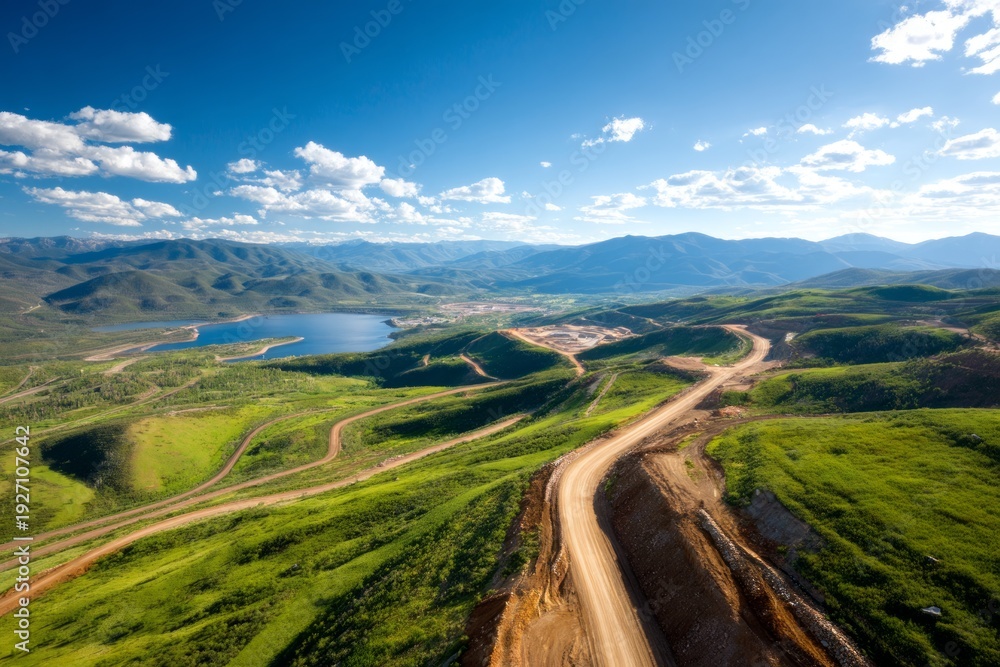 Fototapeta premium Aerial View of Natural Resource Distribution Infrastructure Development Site
