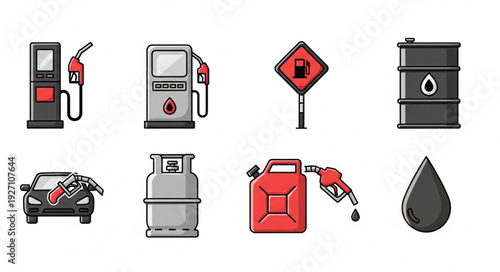 Various fuel and gasoline icons representing different aspects of the petroleum industry.