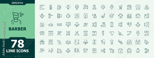 Set of Barber line icon. Contains outline symbols like hairstyle, hairdresser, style, shop, beauty, haircut and more. Thin line icons set. Barbershop modern icon set. Vector collections.