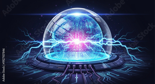 Futuristic energy sphere with electrical discharges and glowing core.