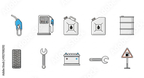 Collection of automotive tools and equipment for vehicle maintenance and repair.