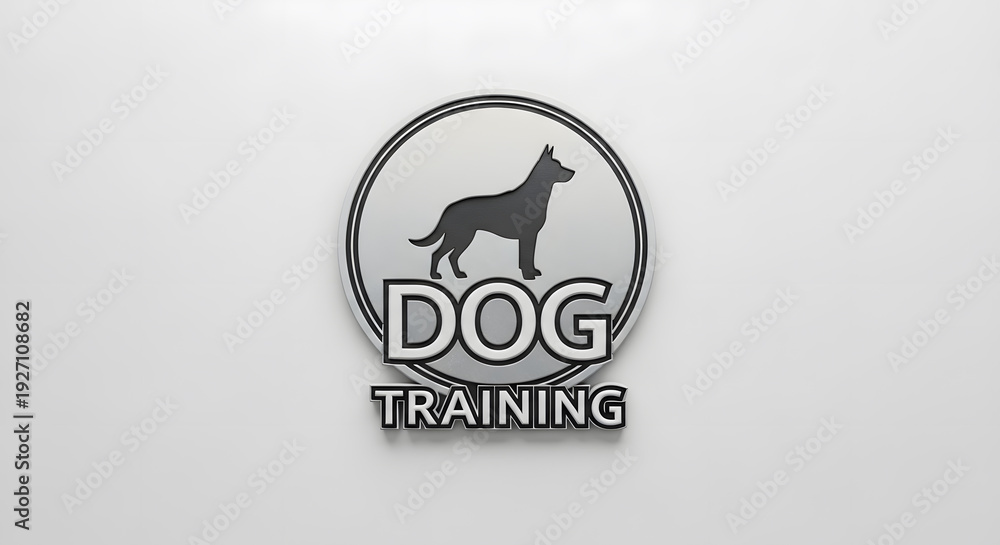 Obraz premium Dynamic Logo for Dog Training Business, Featuring Silhouette of a Dog within a Circular Emblem