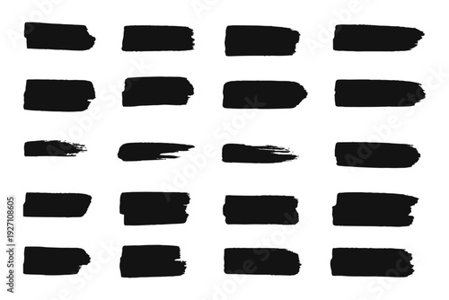 Black set paint, ink brush, brush strokes, brushes, lines, frames, box, grungy. Grungy brushes collection. Brush stroke paint boxes on white background - stock vector