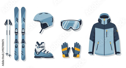 Essential Skiing Gear Collection for Winter Sports Enthusiasts.