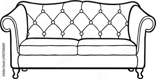 Adobe Illustrator Artwork  Line art drawing of a chesterfield sofa isolated on a white background
