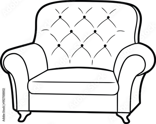 Adobe Illustrator Artwork  Line art drawing of a chesterfield sofa isolated on a white background
