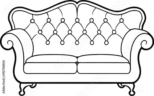 Adobe Illustrator Artwork  Line art drawing of a chesterfield sofa isolated on a white background
