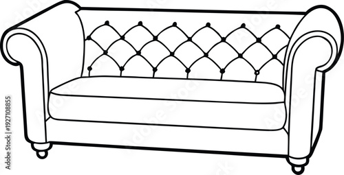 Adobe Illustrator Artwork  Line art drawing of a chesterfield sofa isolated on a white background

