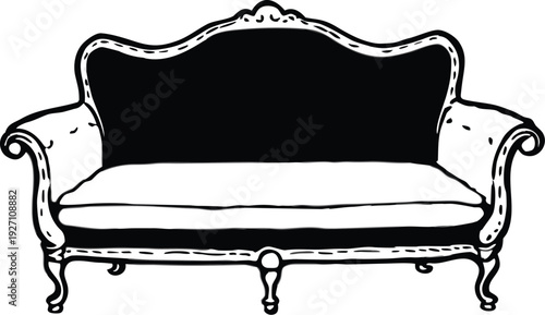 Adobe Illustrator Artwork  Line art drawing of a chesterfield sofa isolated on a white background

