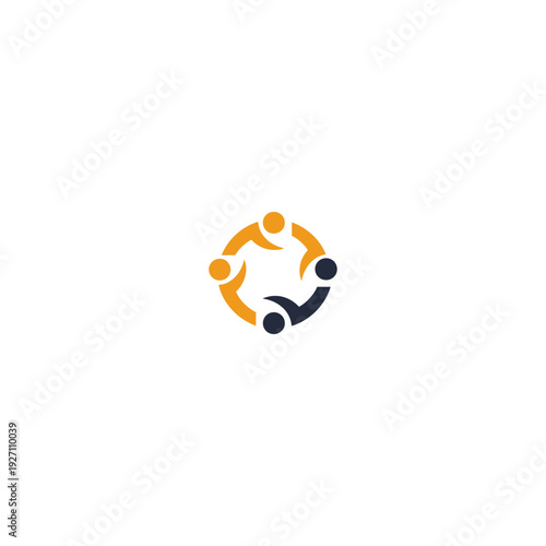 Abstract four-person community logo in orange and dark blue