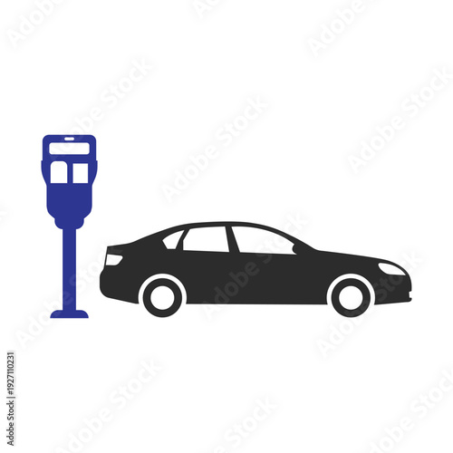 Car parked next to blue parking meter vector illustration
