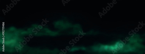 Green smoke clouds. Poison fog effects and mysterious toxic clouds with Halloween atmosphere against dark, spooky backdrop