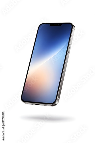 A modern smartphone floating at an angle against a white background with a colorful screen.