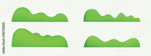 Cartoon plasticine hills with green grass. 3d isolated elements featuring vibrant countryside landscape perfect for summer outdoor scene