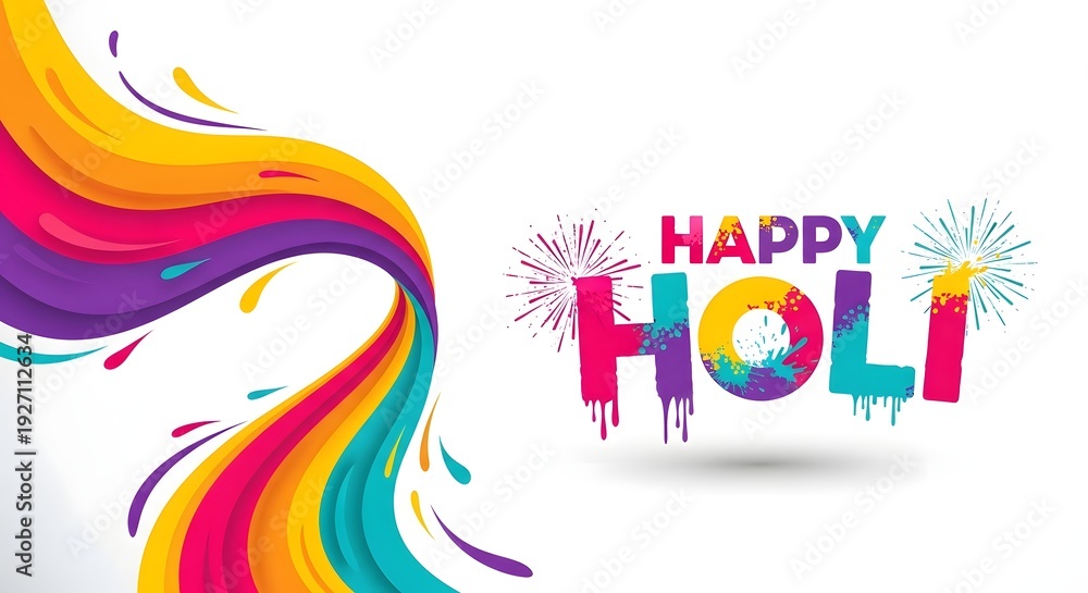 Fototapeta premium Vibrant Holi celebration background with colorful swirls and text