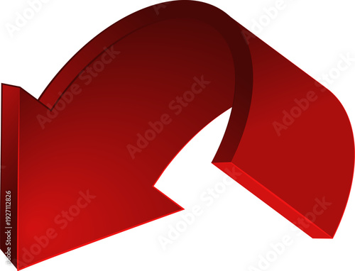 Red bent arrow. Round return 3d symbol