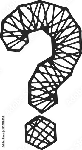 Creative question mark. Funny black line doodle