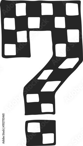 Checkered question doodle. Black square mark symbol