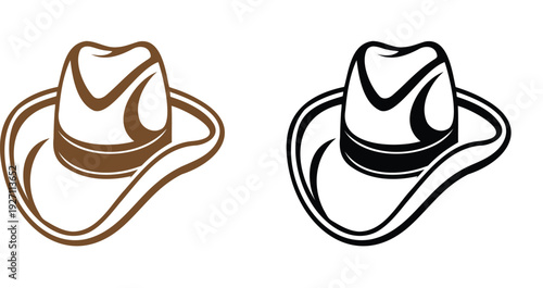 Classic black cowboy hat silhouette, western style fashion icon, flat vector illustration on white background
