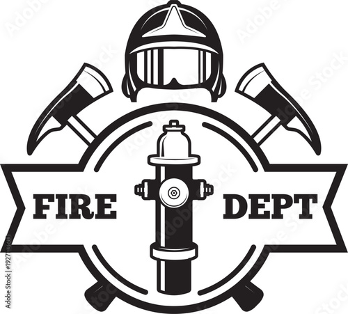 Fire dept emblem. Professional rescue fireman logo