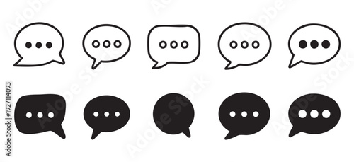 Speech bubble icon set with various shapes for communication message chat talk and social media app