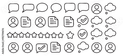 Comprehensive collection of speech bubbles, user profiles, documents, and cloud icons
