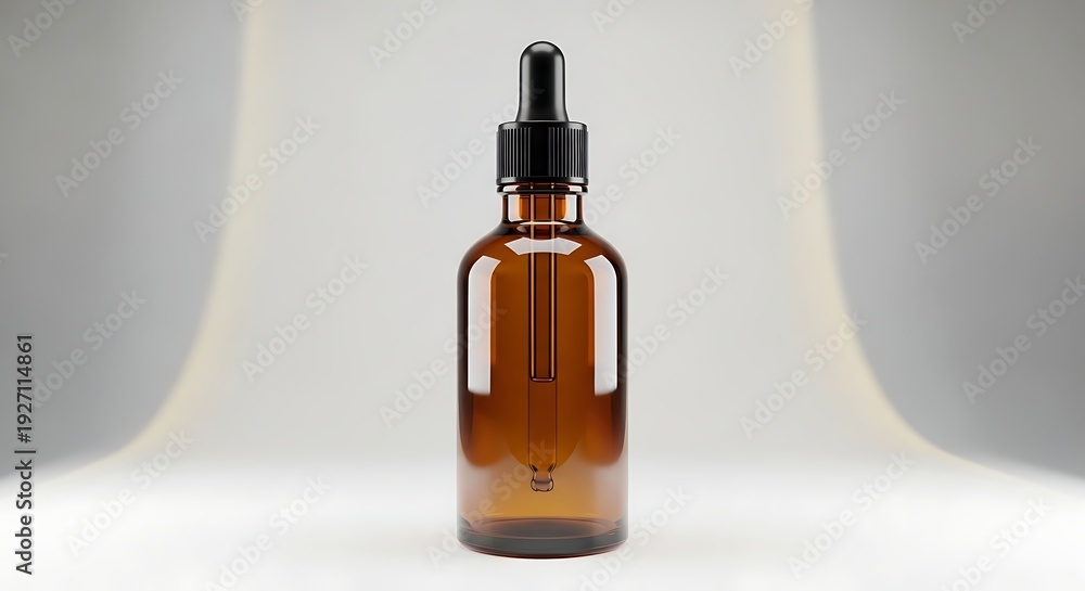Fototapeta premium Brown glass dropper bottle on white background