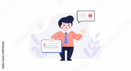 Cheerful person presents identification card and gives a thumbs up