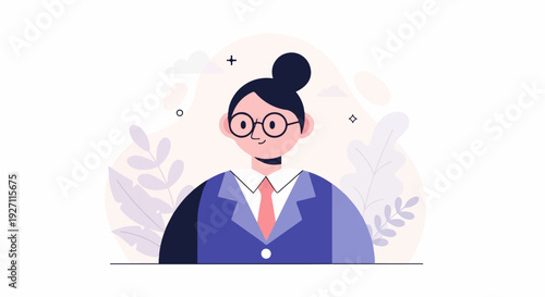 Wallpaper Mural A cheerful person in business attire with glasses, depicted in a minimalist style with floral elements Torontodigital.ca