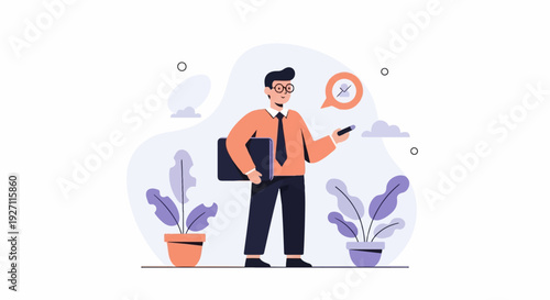 Stylized illustration of a businessman holding a briefcase and stylus