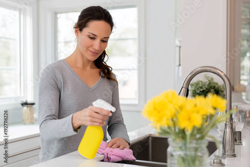 Bright and cheerful kitchen cleaning on a sunny afternoon