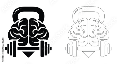 Brain Barbell Fitness Icon Mental Strength, Cognitive Training and Mind Power Concept