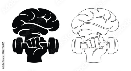 Brain Lifting Dumbbell Fitness Icon Mental Strength Training and Cognitive Power Symbol