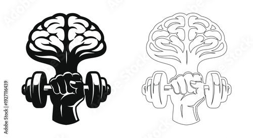 Brain Strength Fitness Concept Mind Power Dumbbell Training Icon Symbol