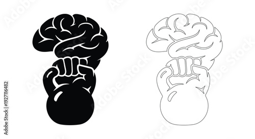 Brain Kettle bell Strength Icon Mental Fitness Training and Cognitive Power Concept Symbol
