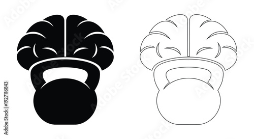 Brain Kettle bell Fitness Icon Mental Strength Training, Cognitive Workout Mind Power Vector
