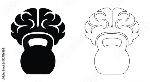 Brain Kettle bell Fitness Icon Mental Strength and Cognitive Workout Silhouette Vector Illustration