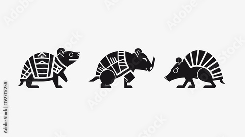 A minimalist illustration of three stylized animals in black against a white background. Each is unique