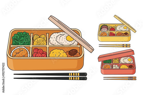 Japanese Bento Boxes with Chopsticks, Healthy Food