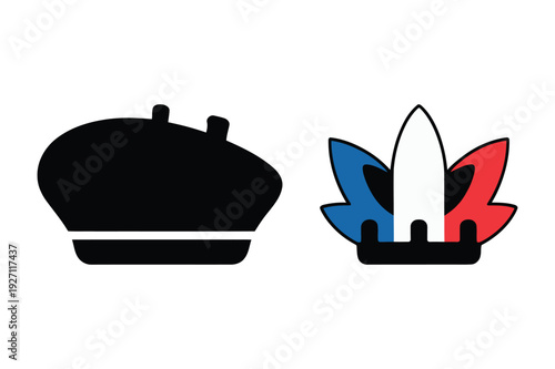 Black Beret and French Flag Tricolor Crown Icon